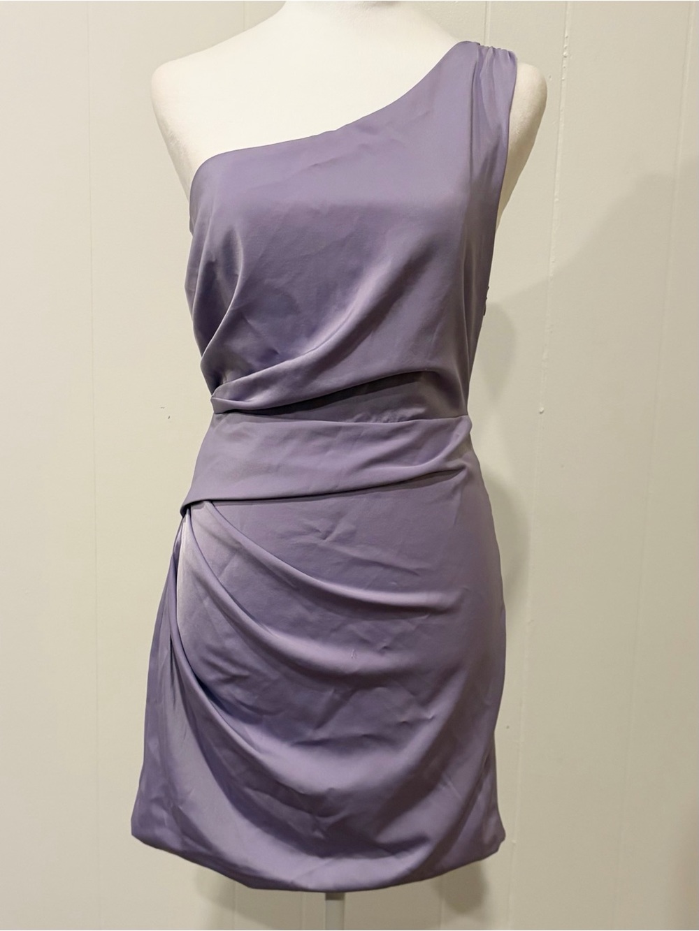 DO + BE Lavender One Shoulder Satin Minidress, Size Small
